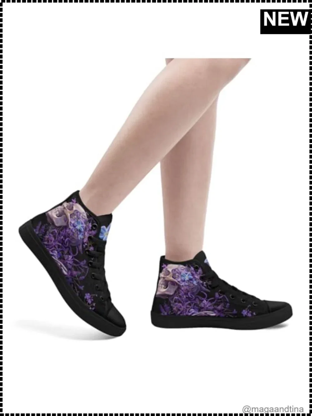 High Top Canvas Sneakers Skull Floral Lightweight Casual Goth Skate Shoes